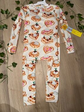 Cat & Jack White Kids Pajama Set with Pink and Orange Waffle Heart Print